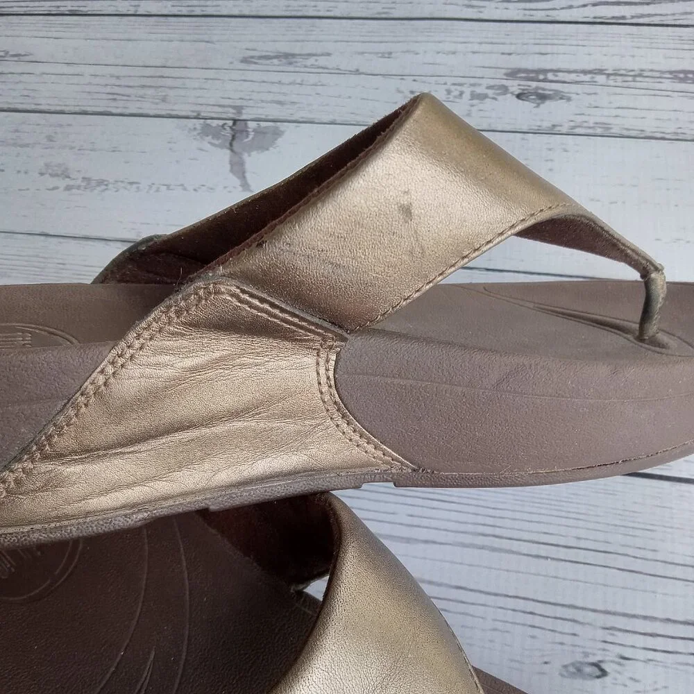 Fitflop Lulu Bronze Shimmer Leather Sandals Beach‎ Vacation Cruise Sz.8